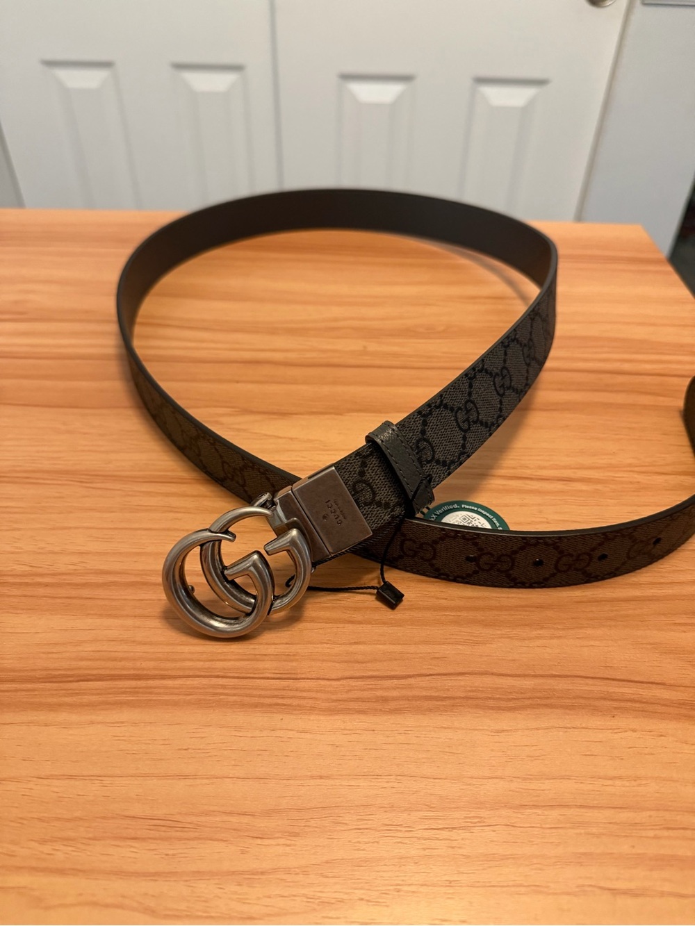 Gucci Men's GG Supreme Brown Monogram Leather Belt with Double G Buckle